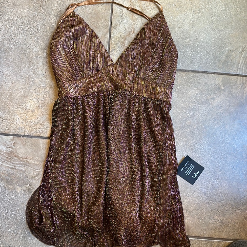 LUX Metallic Brown Halter Dress